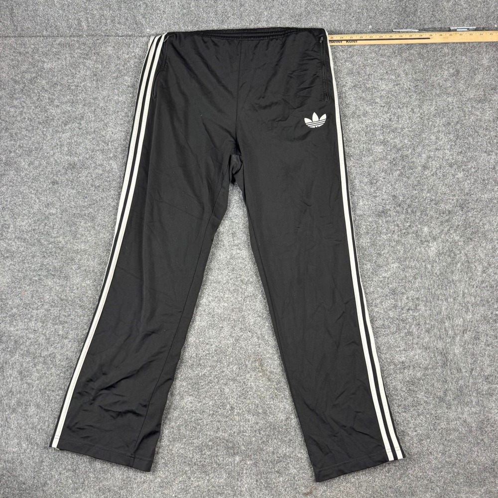 Adidas Track Pants Mens Size L Black 3-Stripe Trefoil Straight Leg Athletic Zip